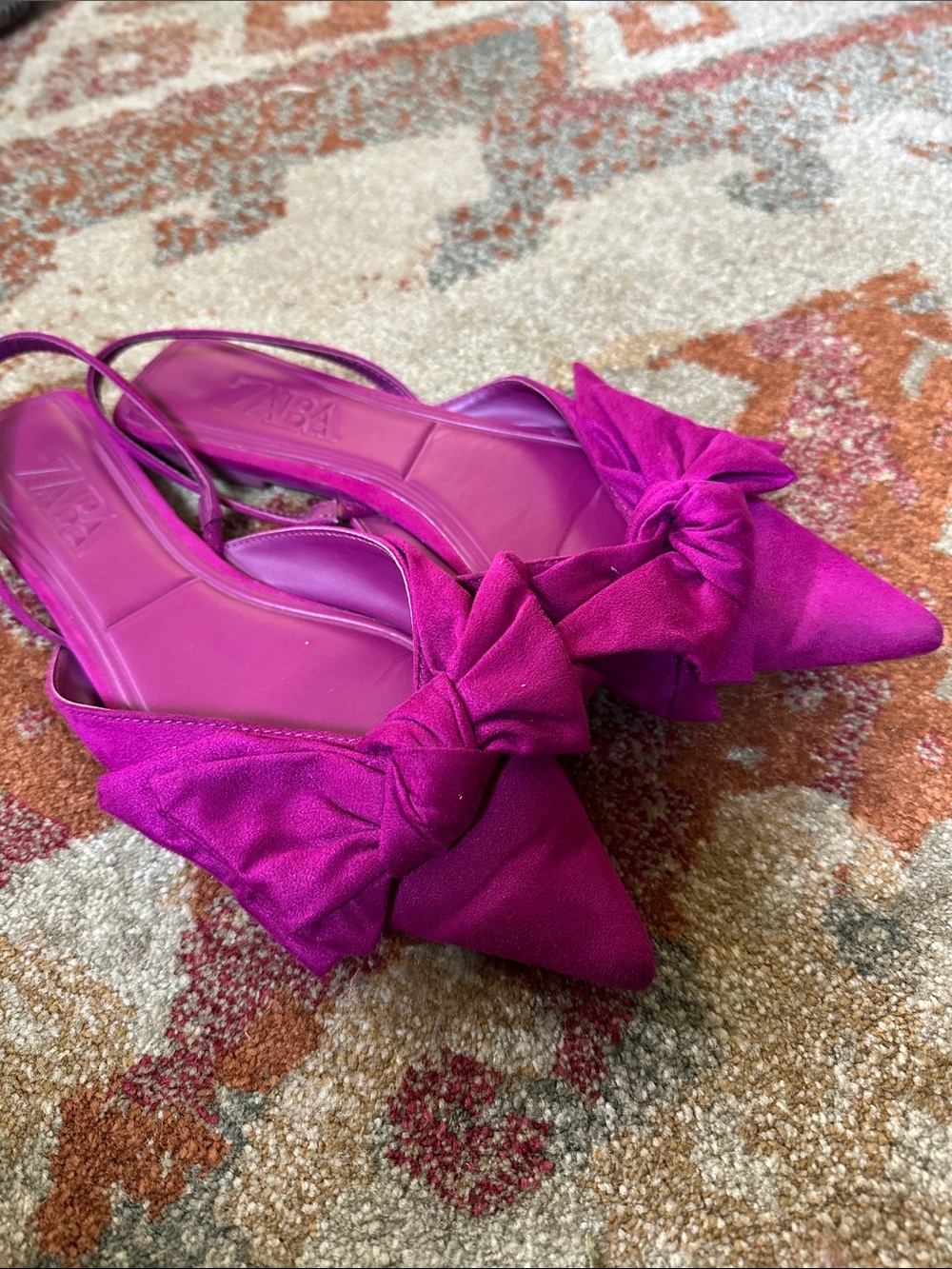 Zara Magenta Pointed Toe Bow Slingback Flats